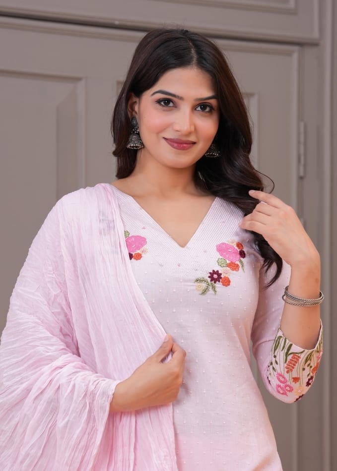 Malmal Cotton Suit Set with Pant & Dupatta