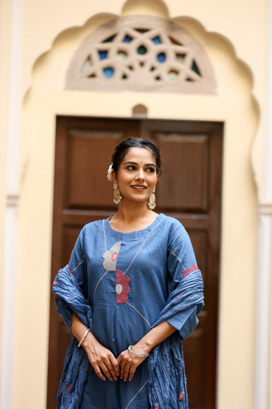 A-Line Cotton Suit with Malmal Cotton Dupatta
