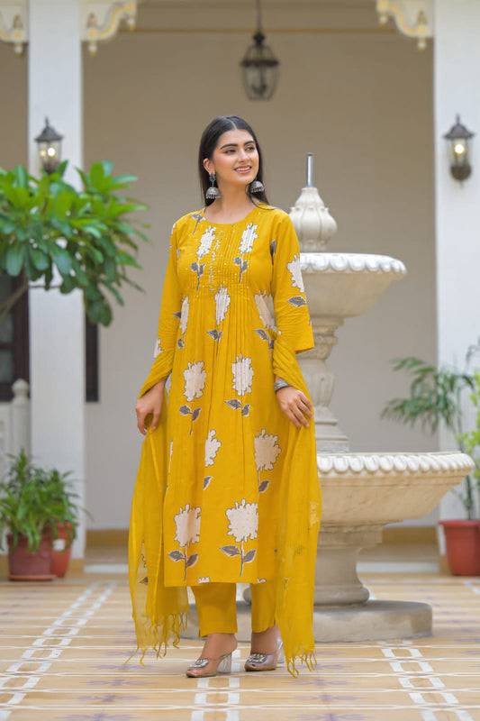A-Line Cotton Suit with Pant & Malmal Dupatta