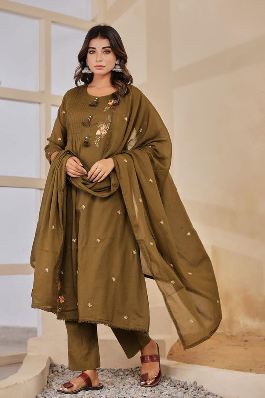 Malmal Cotton Anarkali Suit – Embroidered Detailing