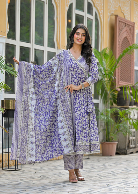 Anarkali Cotton Suit with Cotton Pant and Malmal Dupatta