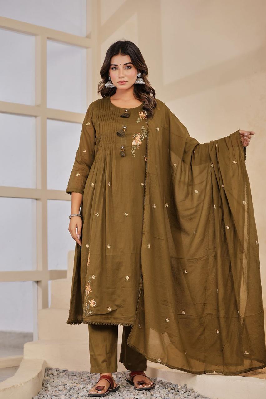 Malmal Cotton Anarkali Suit – Embroidered Detailing
