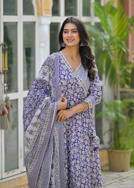 Anarkali Cotton Suit with Cotton Pant and Malmal Dupatta