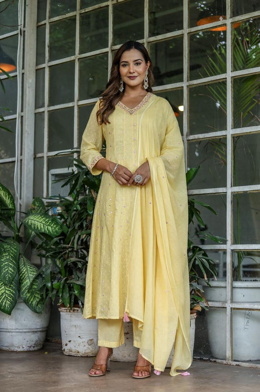 Anarkali Malmal Cotton Suit with Cotton Pant and Malmal Dupatta
