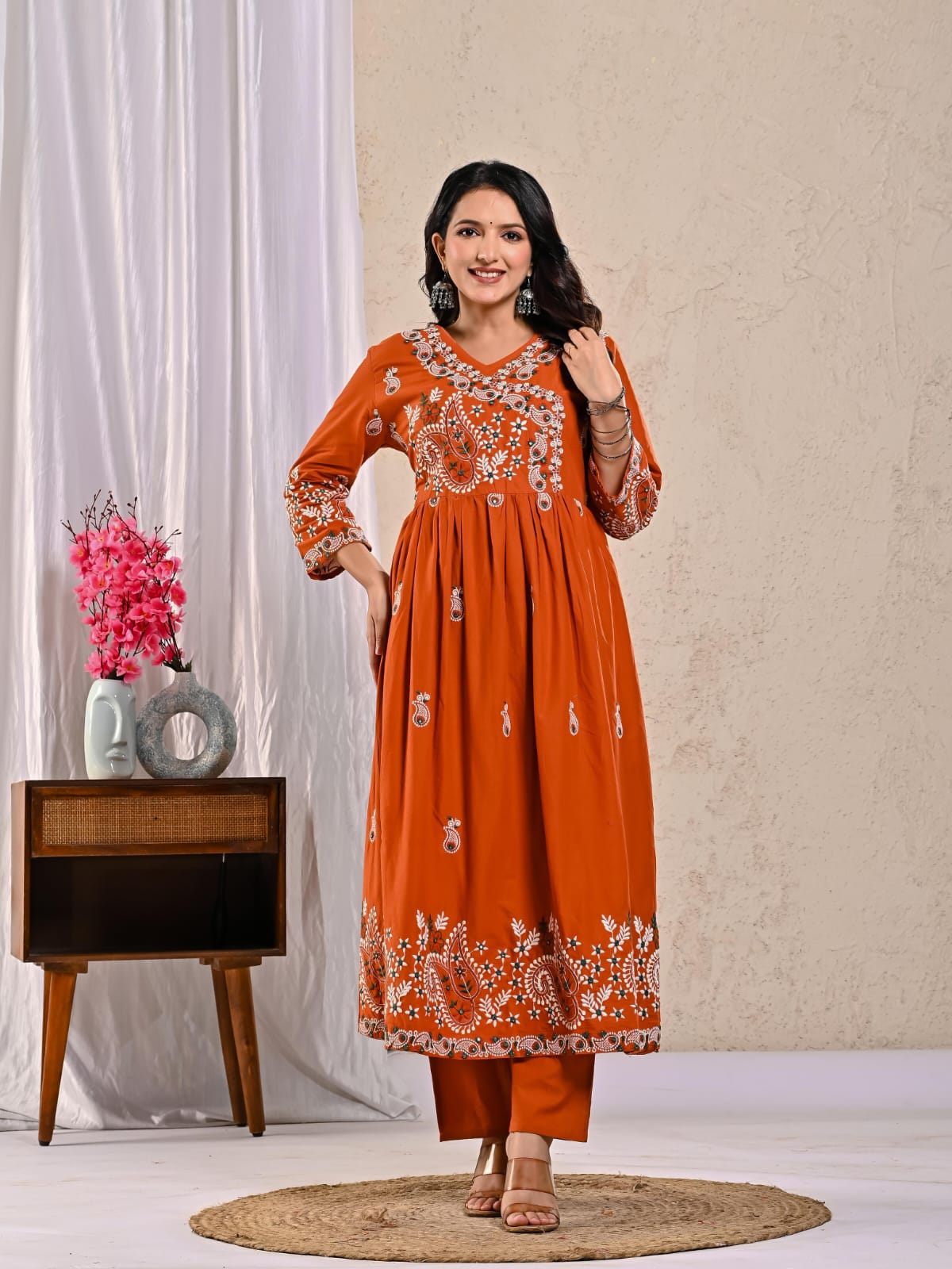 Anarkali Cotton Suit with Cotton Pant and Malmal Dupatta