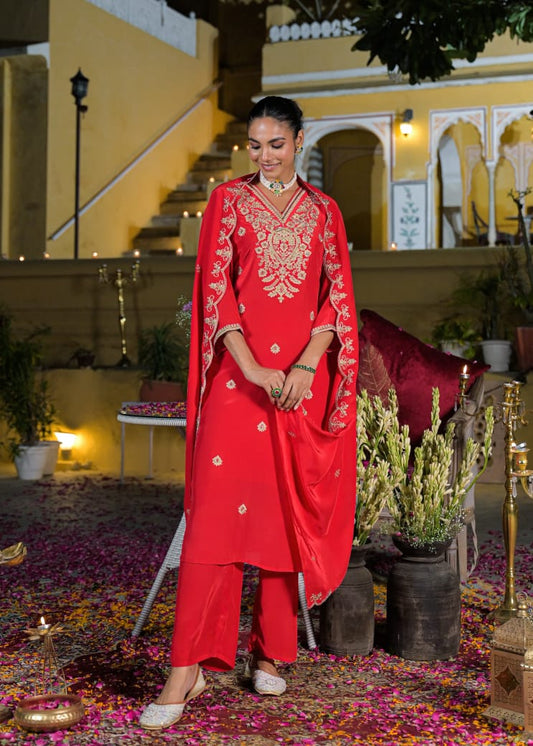 Crape Silk Suit with Silk Dupatta