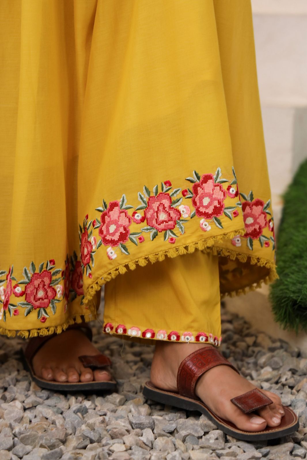 Malmal Cotton Anarkali Kurti Set with Pant & Dupatta