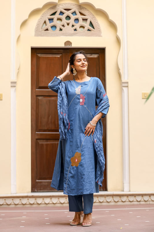 A-Line Cotton Suit with Malmal Cotton Dupatta