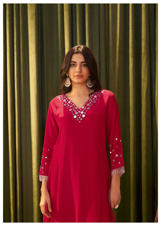 A-Line Crabe Silk Suit with Silk Dupatta and Pant