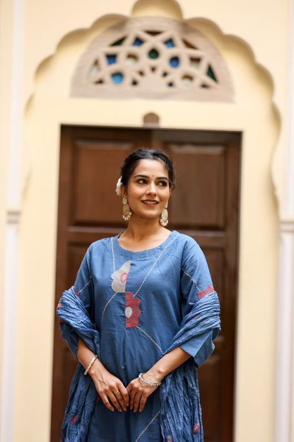 A-Line Cotton Suit with Malmal Cotton Dupatta