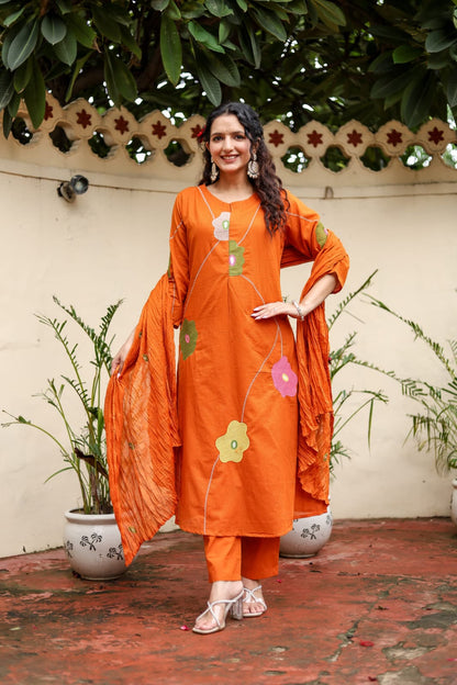 A-Line Cotton Suit with Malmal Cotton Dupatta