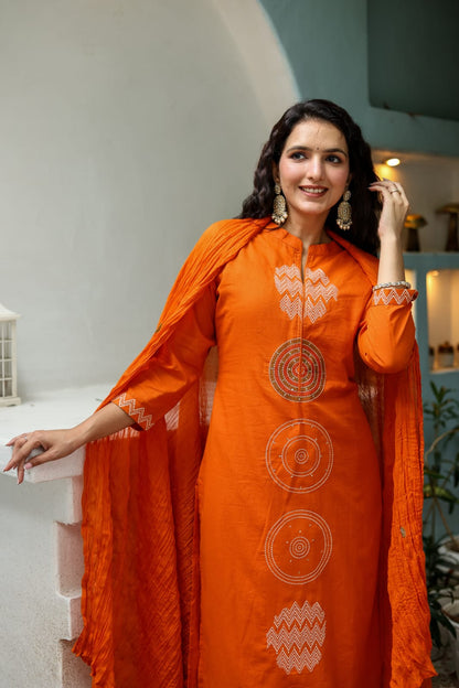 A-Line Cotton Suit with Malmal Cotton Dupatta