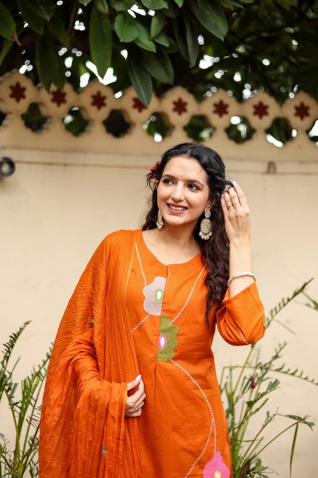 A-Line Cotton Suit with Malmal Cotton Dupatta