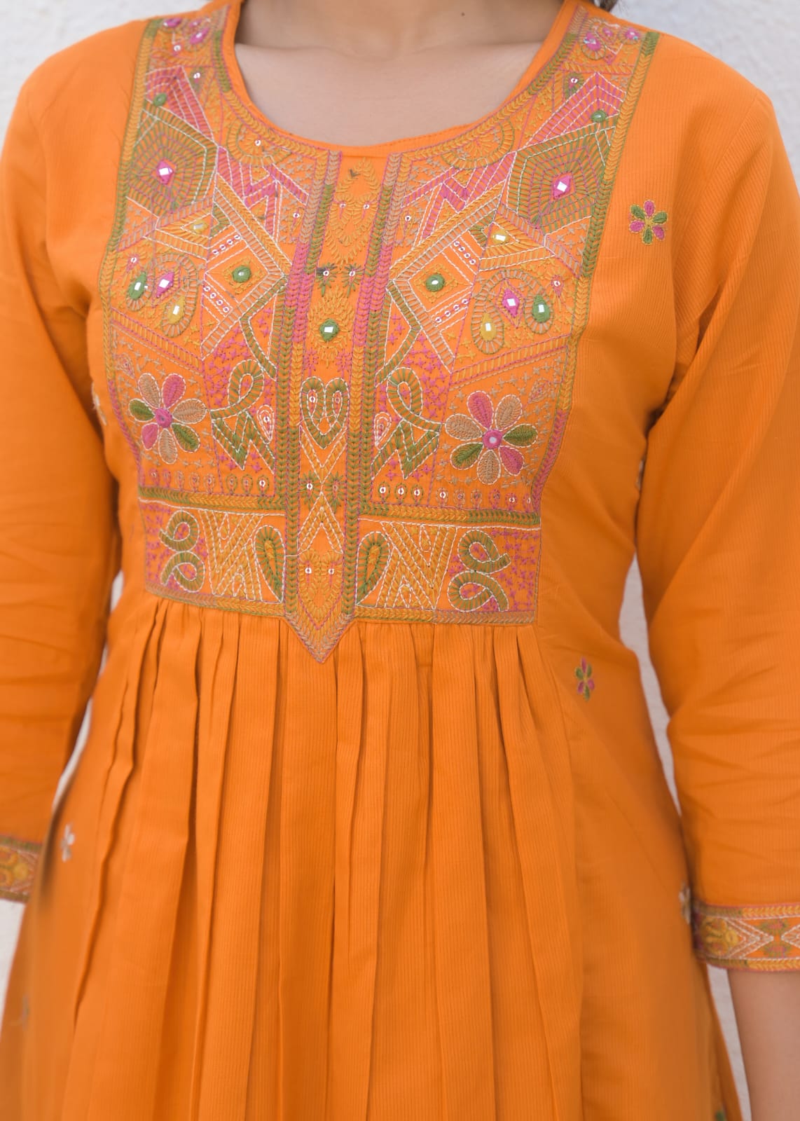 A-Line Cotton Suit with Cotton Pant and Malmal Dupatta