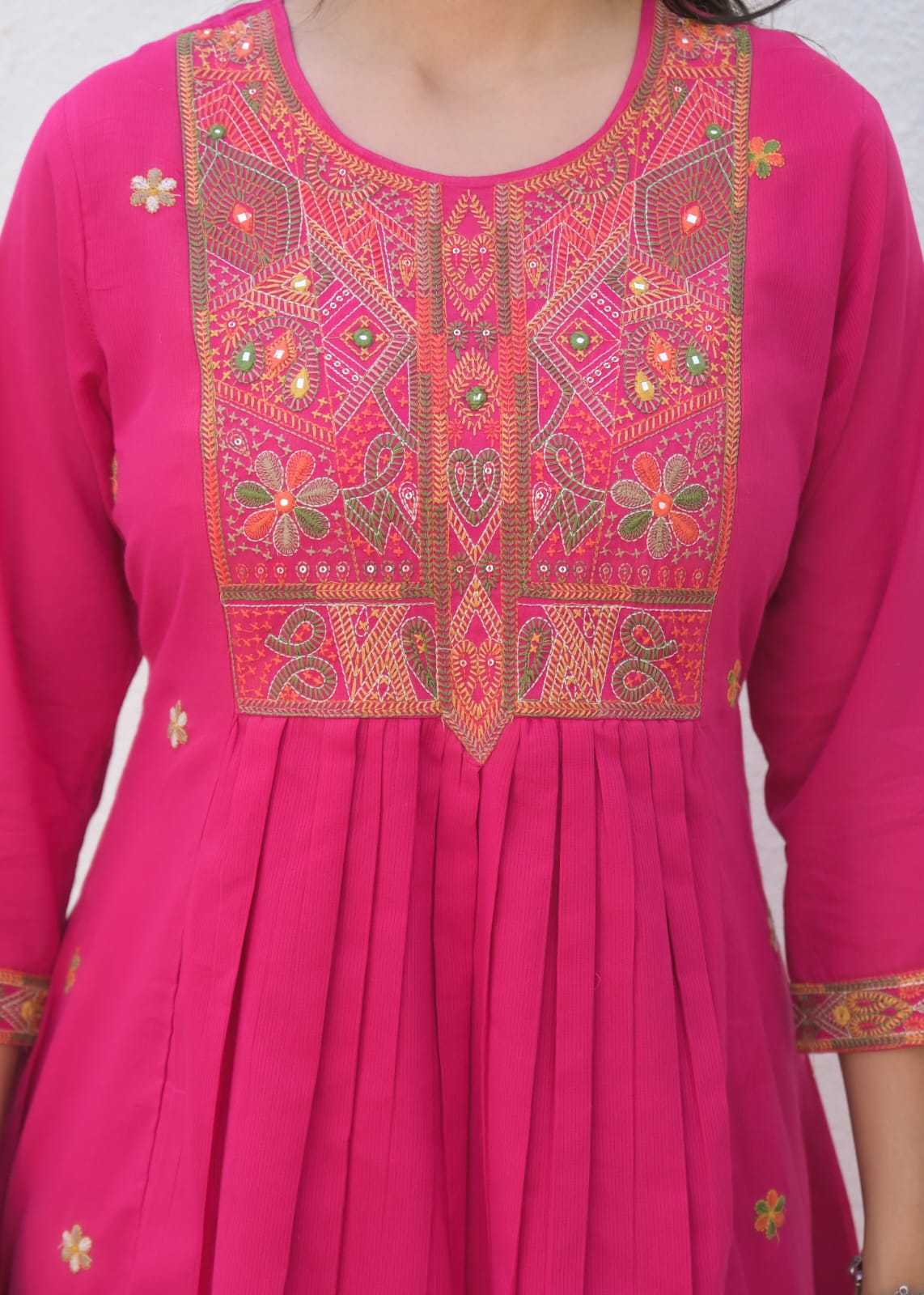 A-Line Cotton Suit with Cotton Pant and Malmal Dupatta