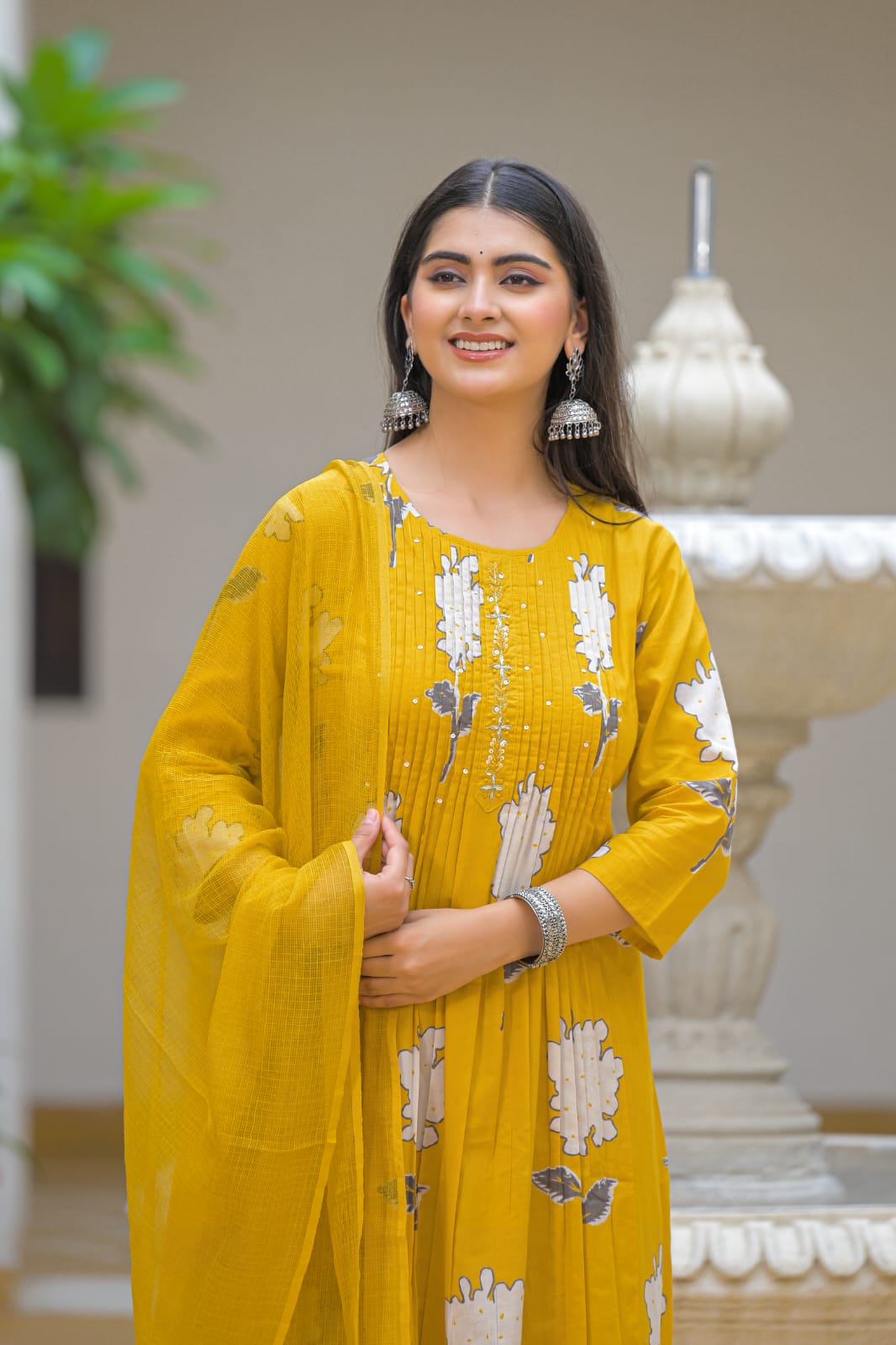 A-Line Cotton Suit with Pant & Malmal Dupatta