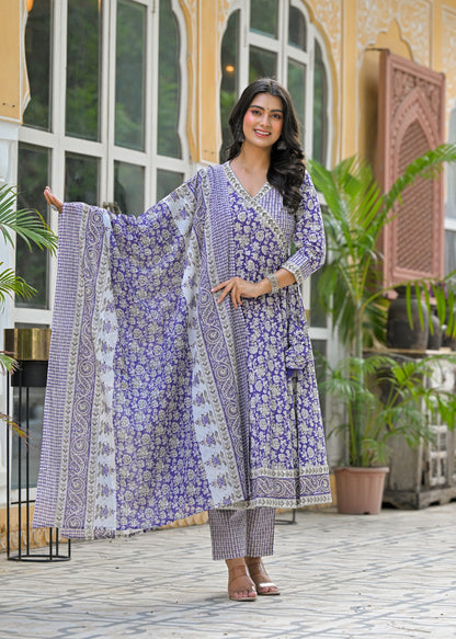 Anarkali Cotton Suit with Cotton Pant and Malmal Dupatta