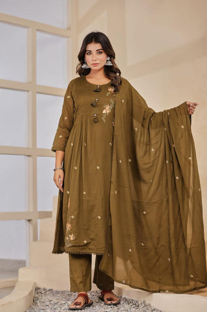 Malmal Cotton Anarkali Suit – Embroidered Detailing