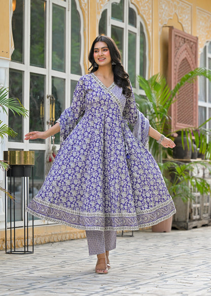 Anarkali Cotton Suit with Cotton Pant and Malmal Dupatta