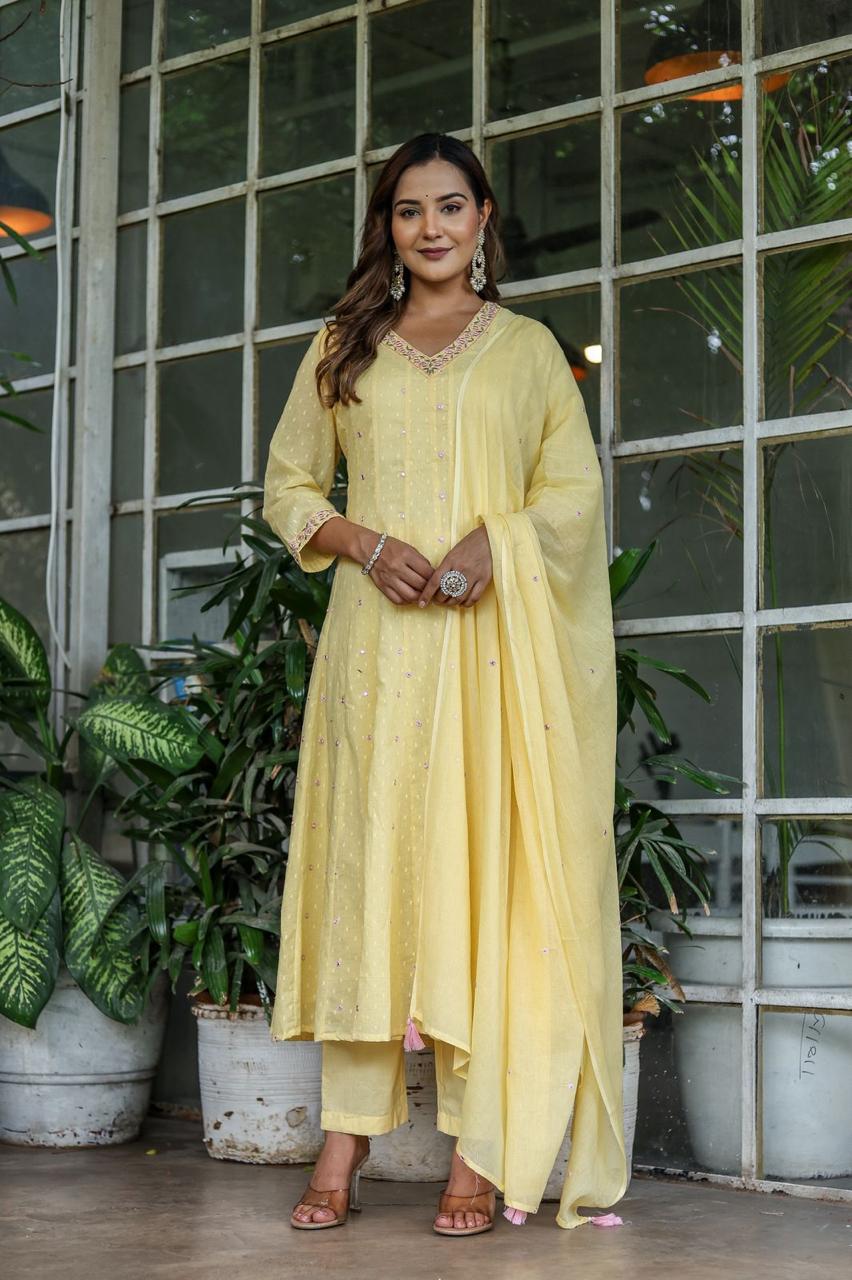 Anarkali Malmal Cotton Suit with Cotton Pant and Malmal Dupatta