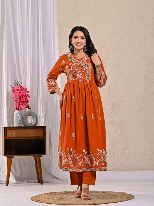 Anarkali Cotton Suit with Cotton Pant and Malmal Dupatta