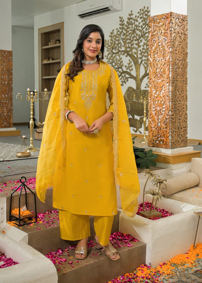 Crape Silk Straight Suit with Silk Dupatta
