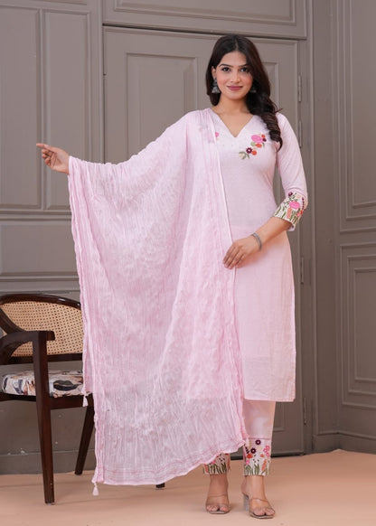 Malmal Cotton Suit Set with Pant & Dupatta