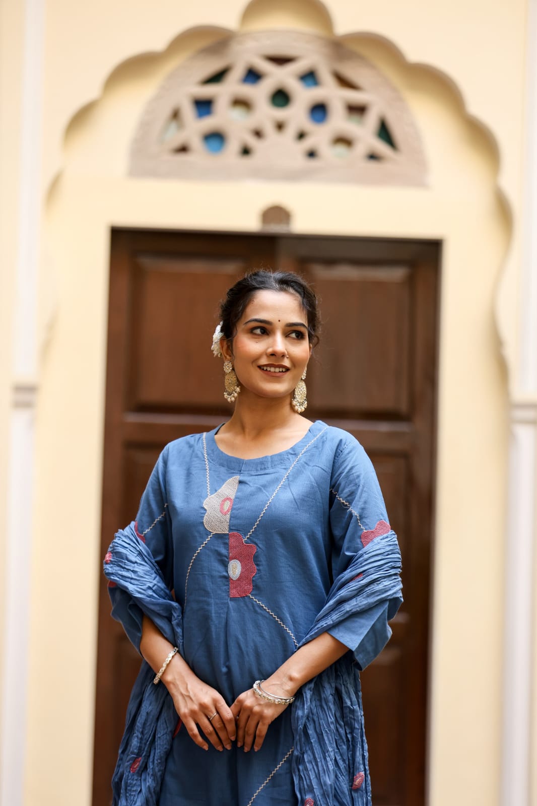 A-Line Cotton Suit with Malmal Cotton Dupatta