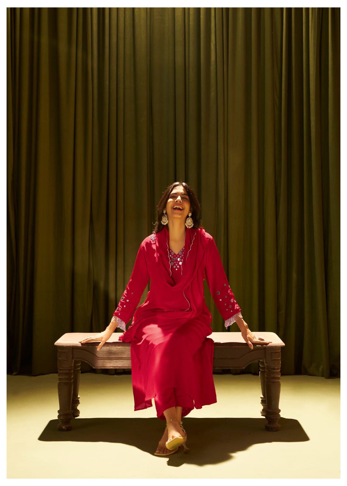 A-Line Crabe Silk Suit with Silk Dupatta and Pant