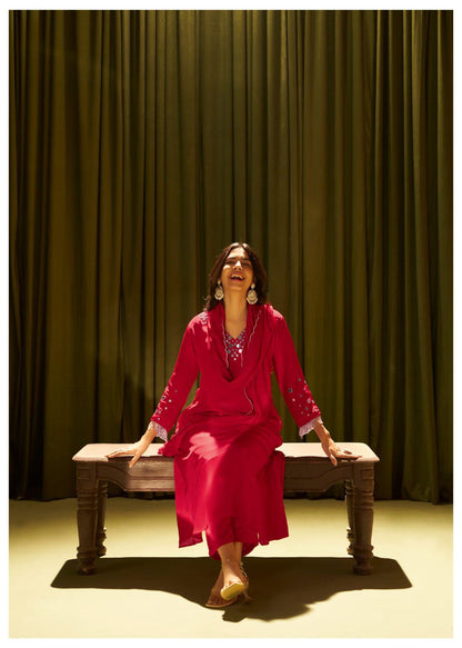 A-Line Crabe Silk Suit with Silk Dupatta and Pant