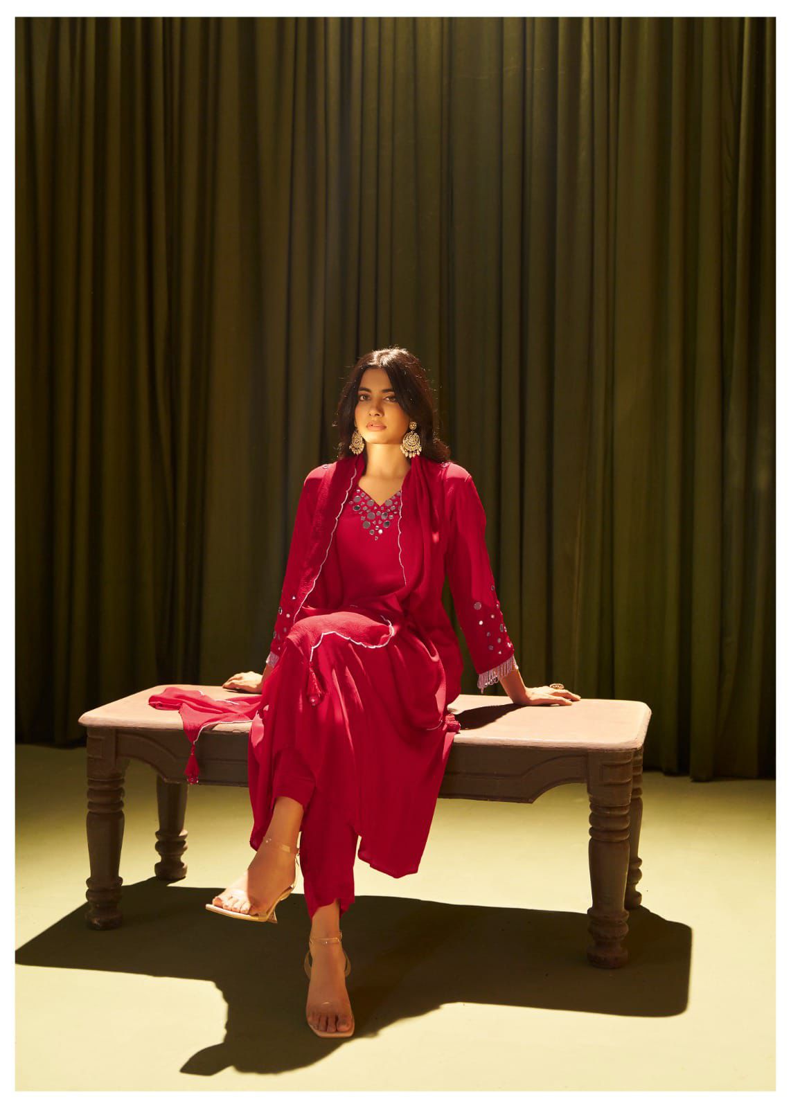 A-Line Crabe Silk Suit with Silk Dupatta and Pant