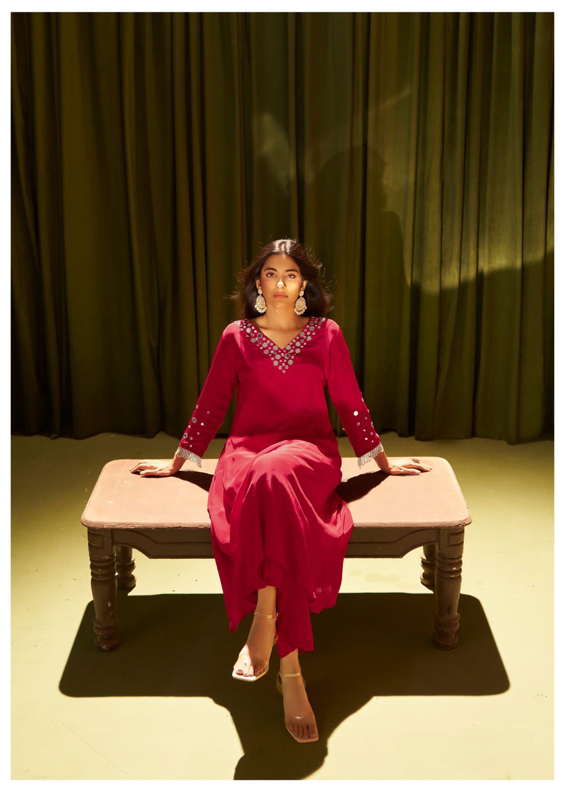 A-Line Crabe Silk Suit with Silk Dupatta and Pant