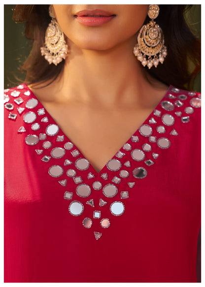 A-Line Crabe Silk Suit with Silk Dupatta and Pant