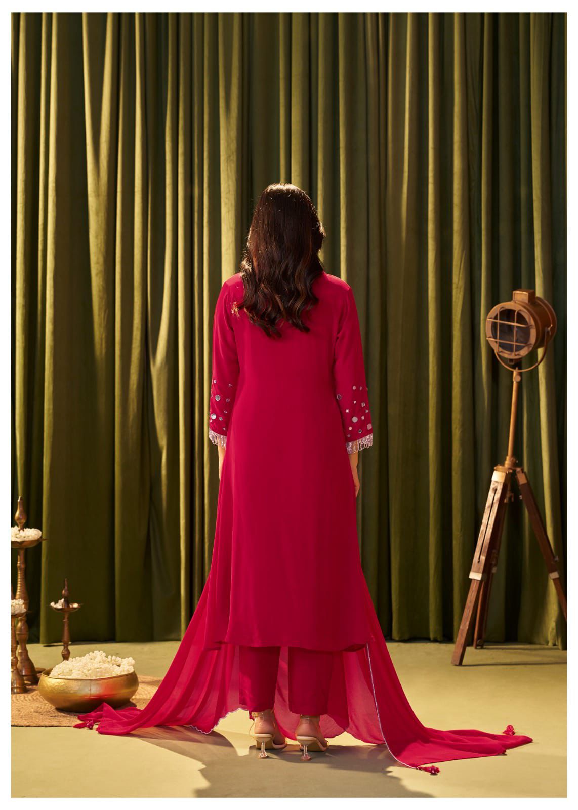 A-Line Crabe Silk Suit with Silk Dupatta and Pant