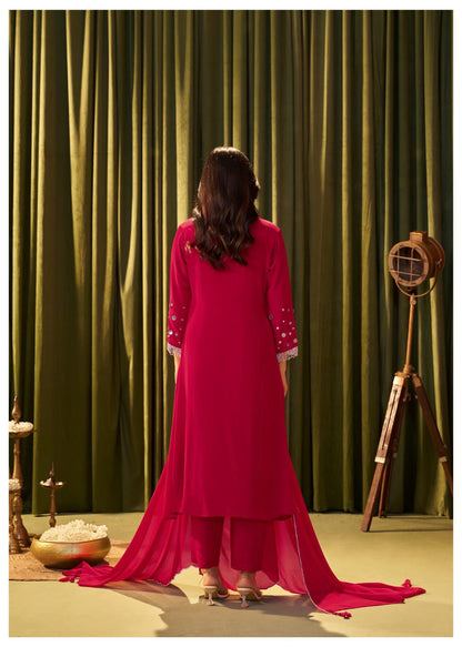A-Line Crabe Silk Suit with Silk Dupatta and Pant